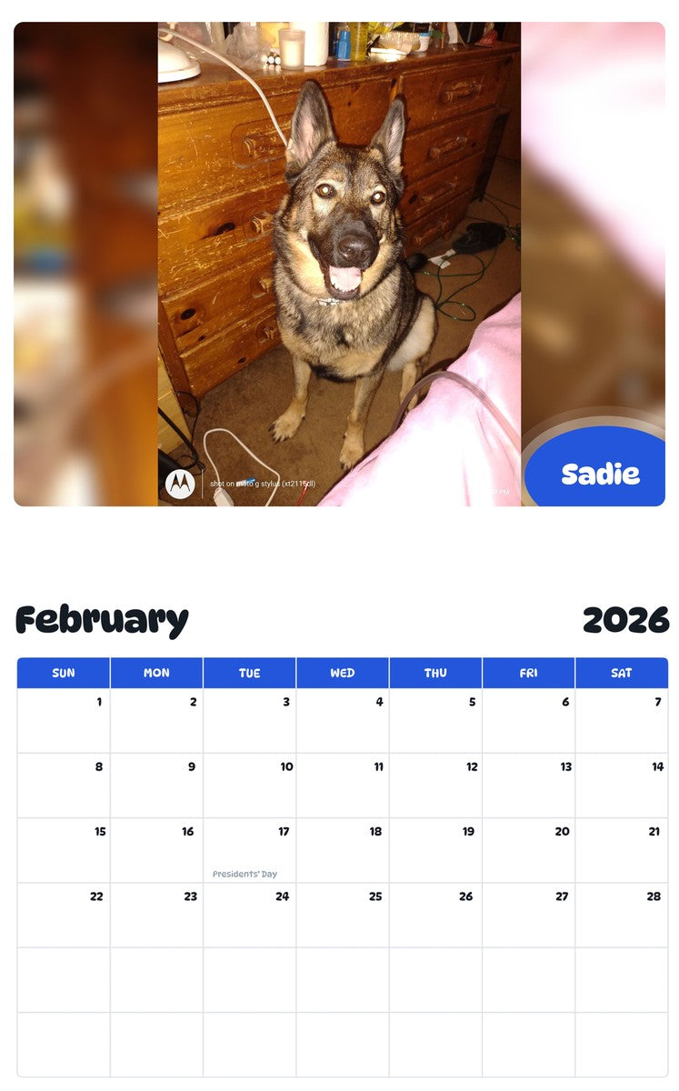 October 2025 - September 2026 Sadie - Pawidols Pet Calendar