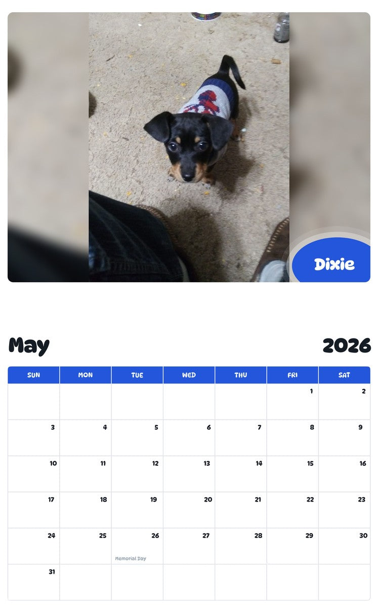 2026 - 2027 Dixie - Pawidols Pet Calendar