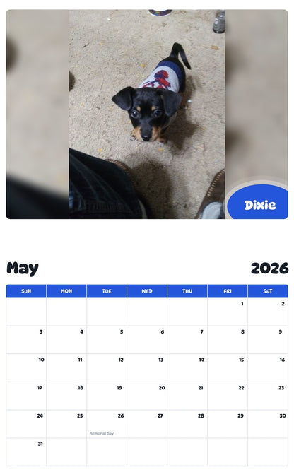 2026 - 2027 Dixie - Pawidols Pet Calendar