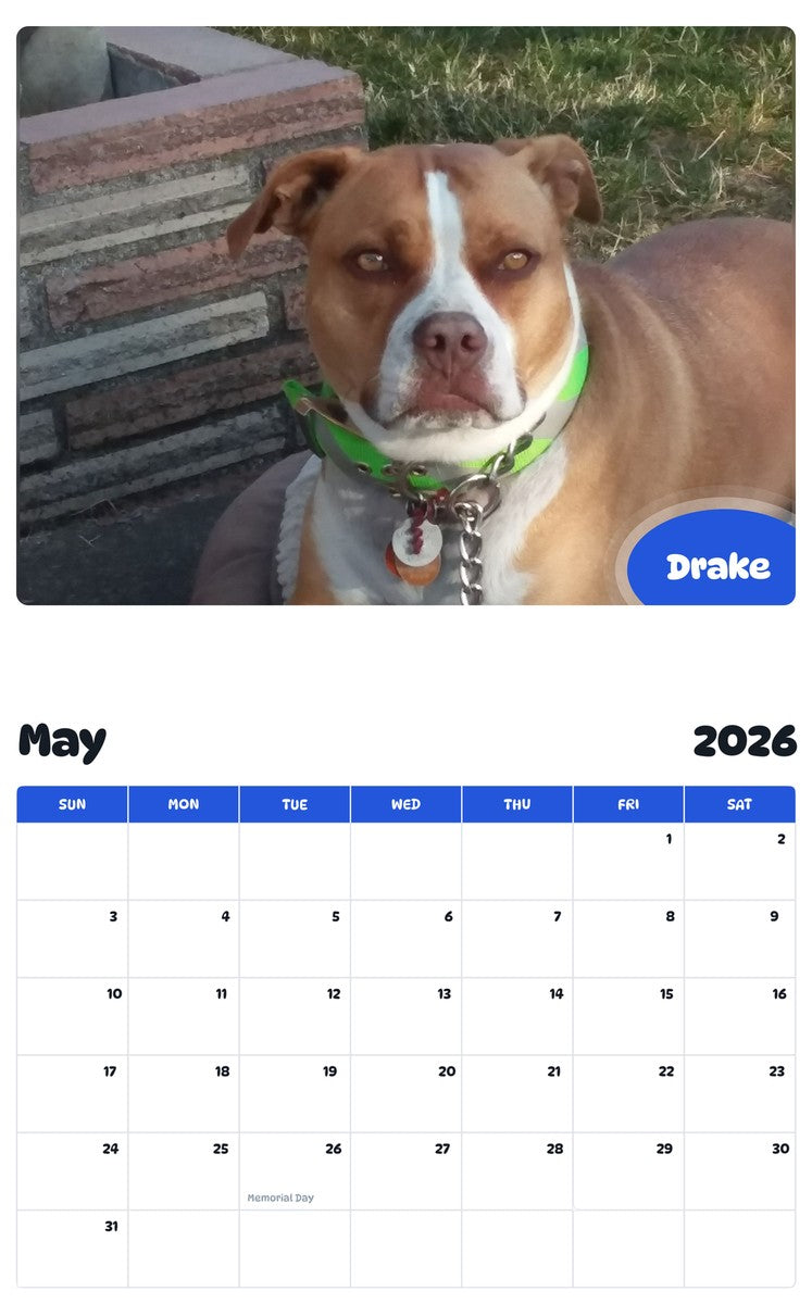 2026 - 2027 Drake - Pawidols Pet Calendar