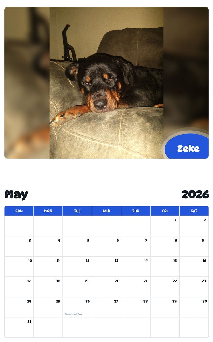2026 - 2027 Zeke - Pawidols Pet Calendar