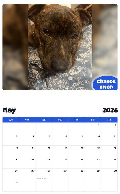 2026 - 2027 Chance owen - Pawidols Pet Calendar