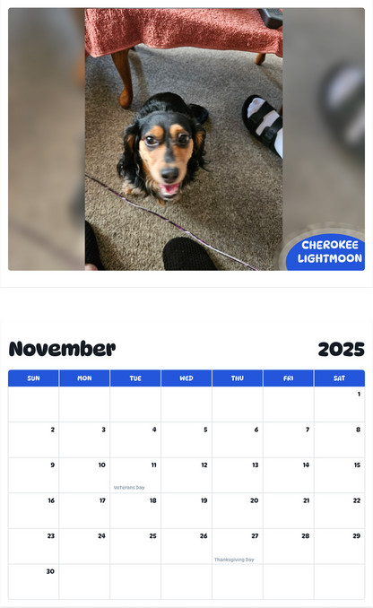 July 2025 - June 2026 Cherokee lightmoon - Pawidols Pet Calendar