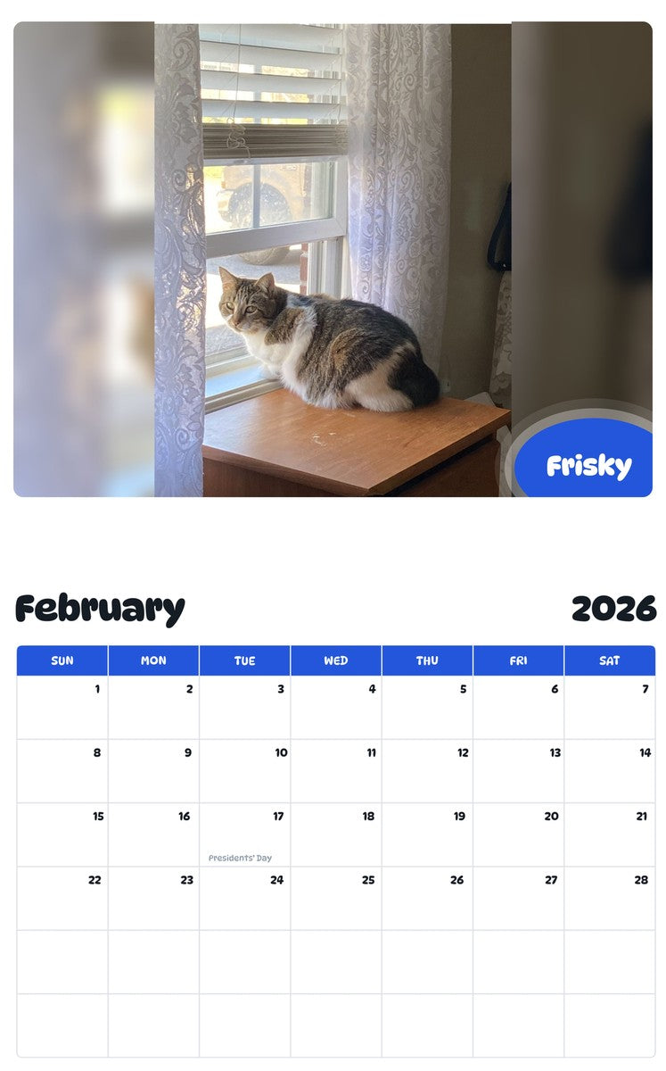 October 2025 - September 2026 Frisky - Pawidols Pet Calendar