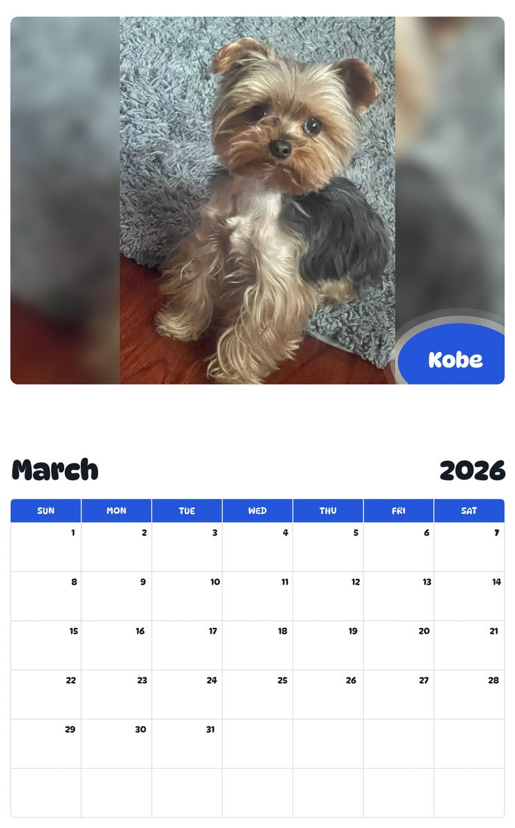 November 2025 - October 2026 Kobe - Pawidols Pet Calendar