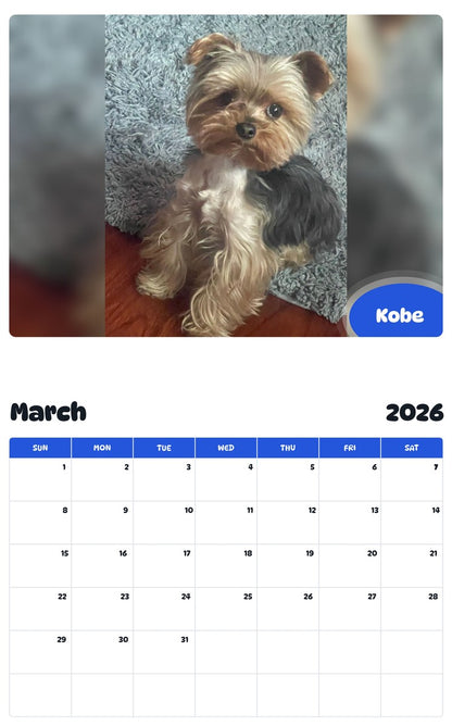 November 2025 - October 2026 Kobe - Pawidols Pet Calendar