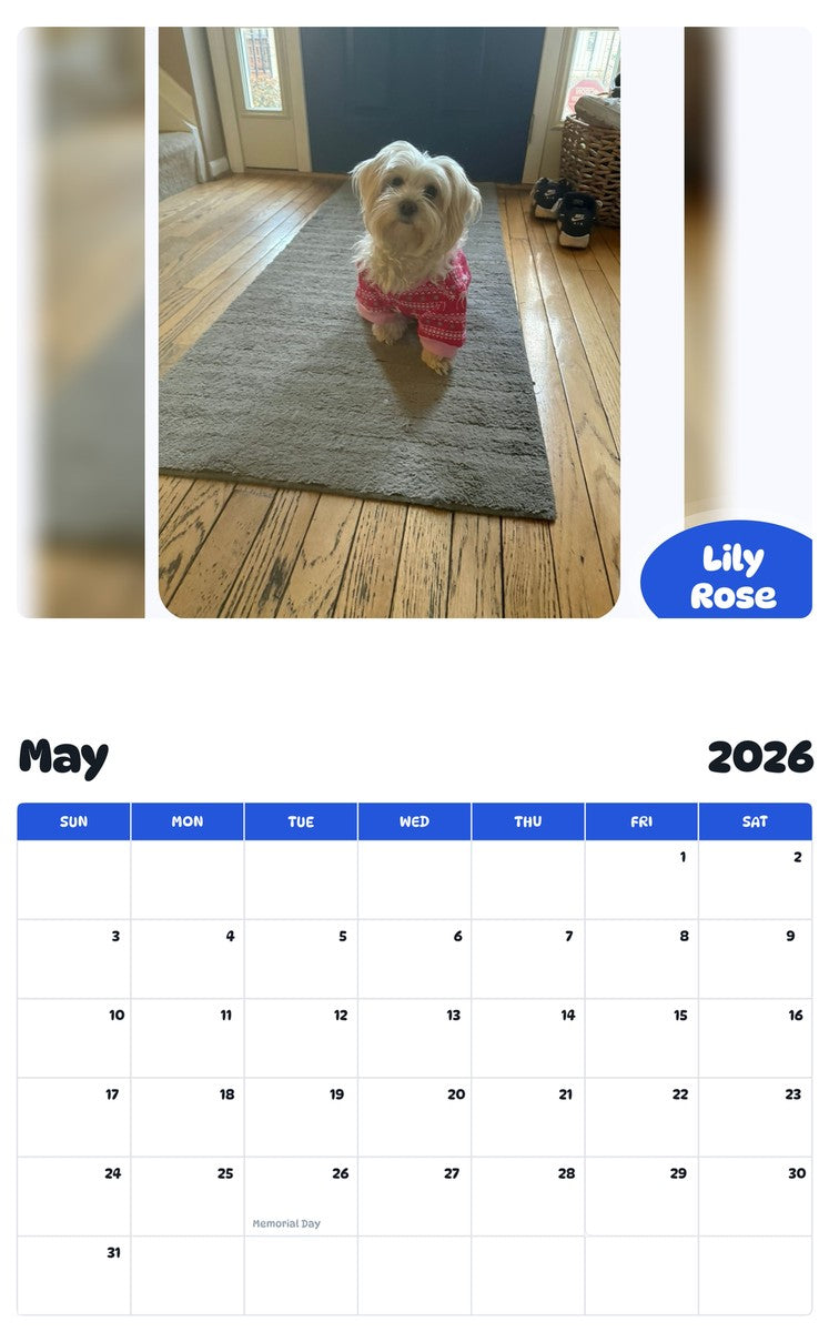 2026 - 2027 Lily Rose - Pawidols Pet Calendar