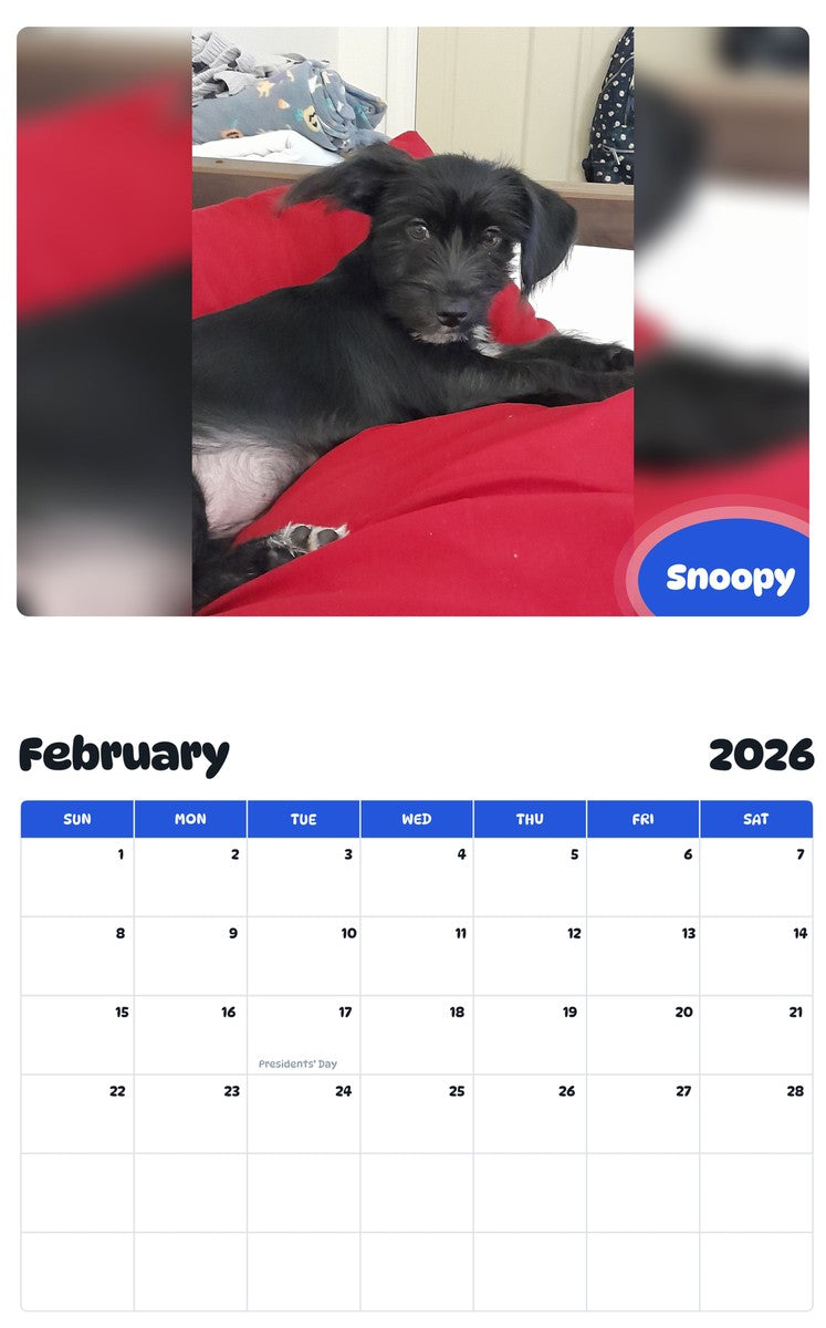November 2025 - October 2026 Snoopy - Pawidols Pet Calendar