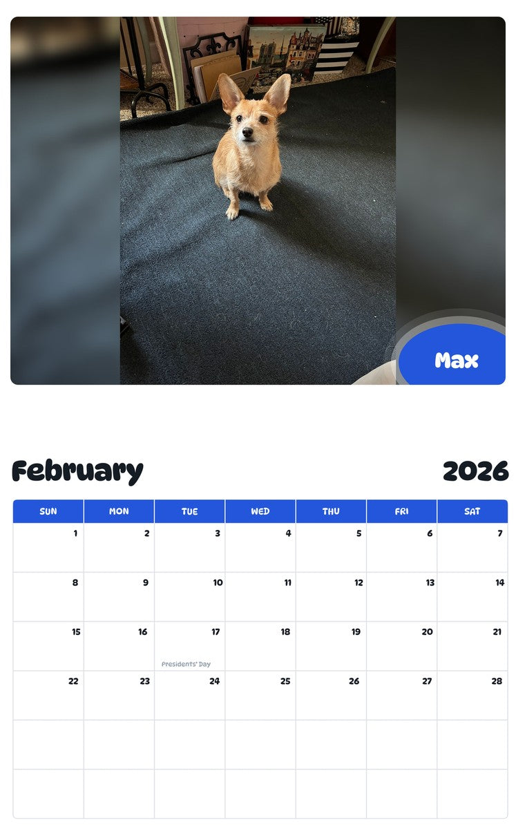 October 2025 - September 2026 Max - Pawidols Pet Calendar