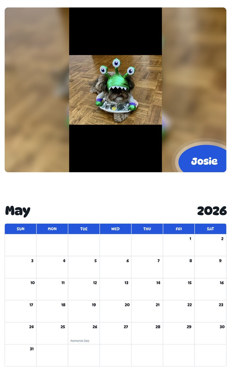 2026 - 2027 Josie - Pawidols Pet Calendar