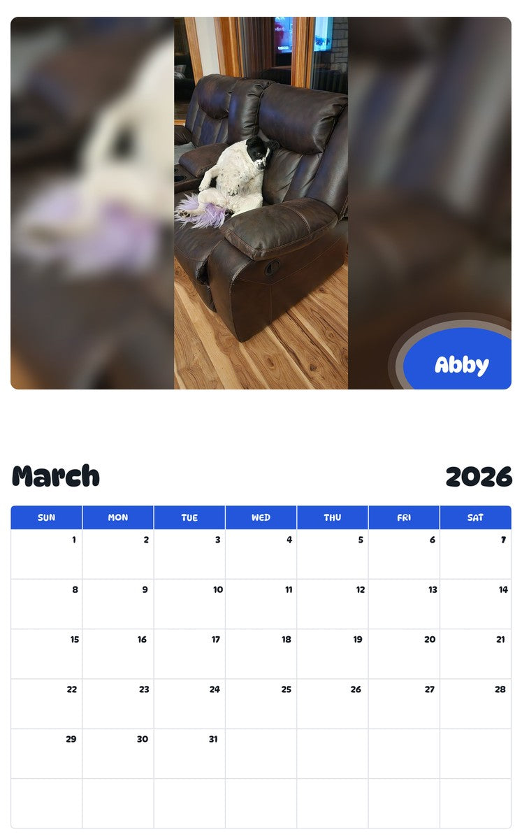 November 2025 - October 2026 Abby - Pawidols Pet Calendar