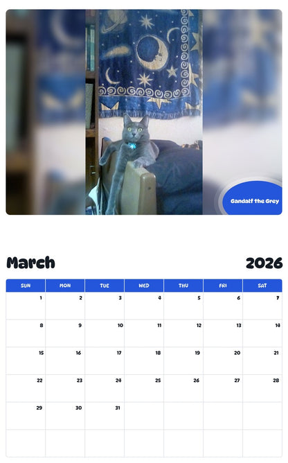 November 2025 - October 2026 Gandalf the Grey - Pawidols Pet Calendar