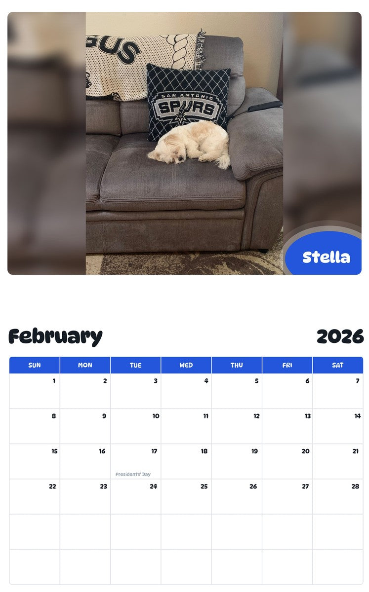 October 2025 - September 2026 Stella - Pawidols Pet Calendar