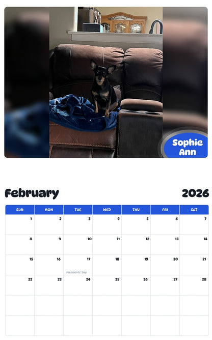 October 2025 - September 2026 Sophie Ann - Pawidols Pet Calendar