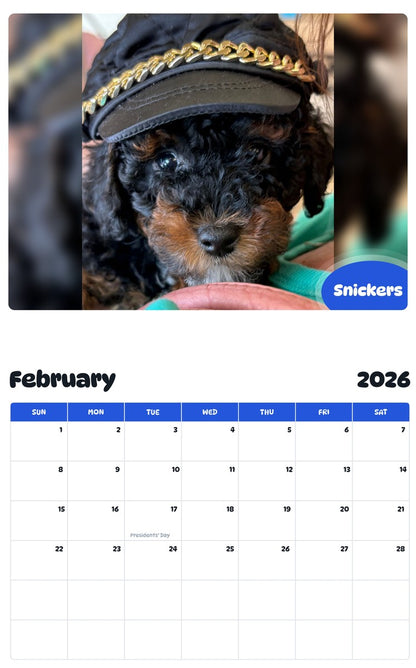 October 2025 - September 2026 Snickers - Pawidols Pet Calendar