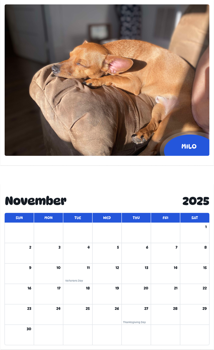 July 2025 - June 2026 Milo - Pawidols Pet Calendar