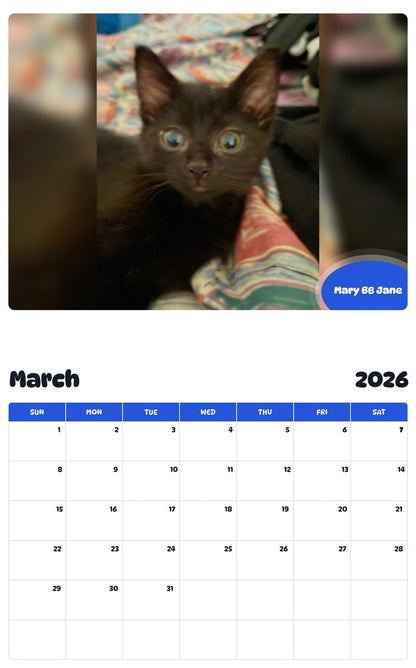 November 2025 - October 2026 Mary BB Jane - Pawidols Pet Calendar