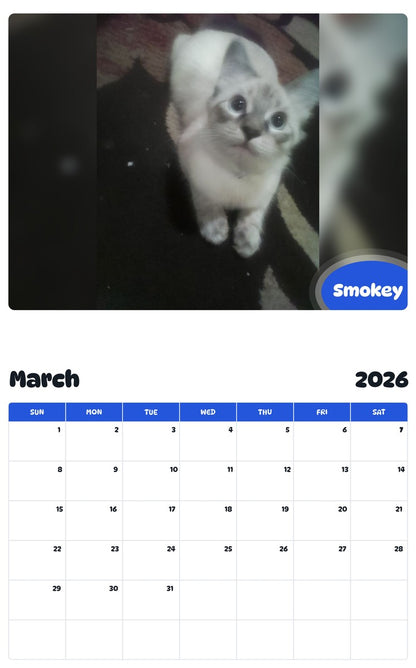 November 2025 - October 2026 Smokey - Pawidols Pet Calendar