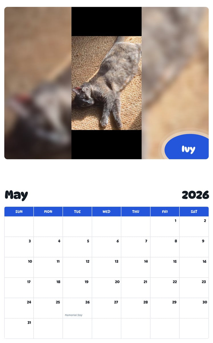 2026 - 2027 Ivy - Pawidols Pet Calendar