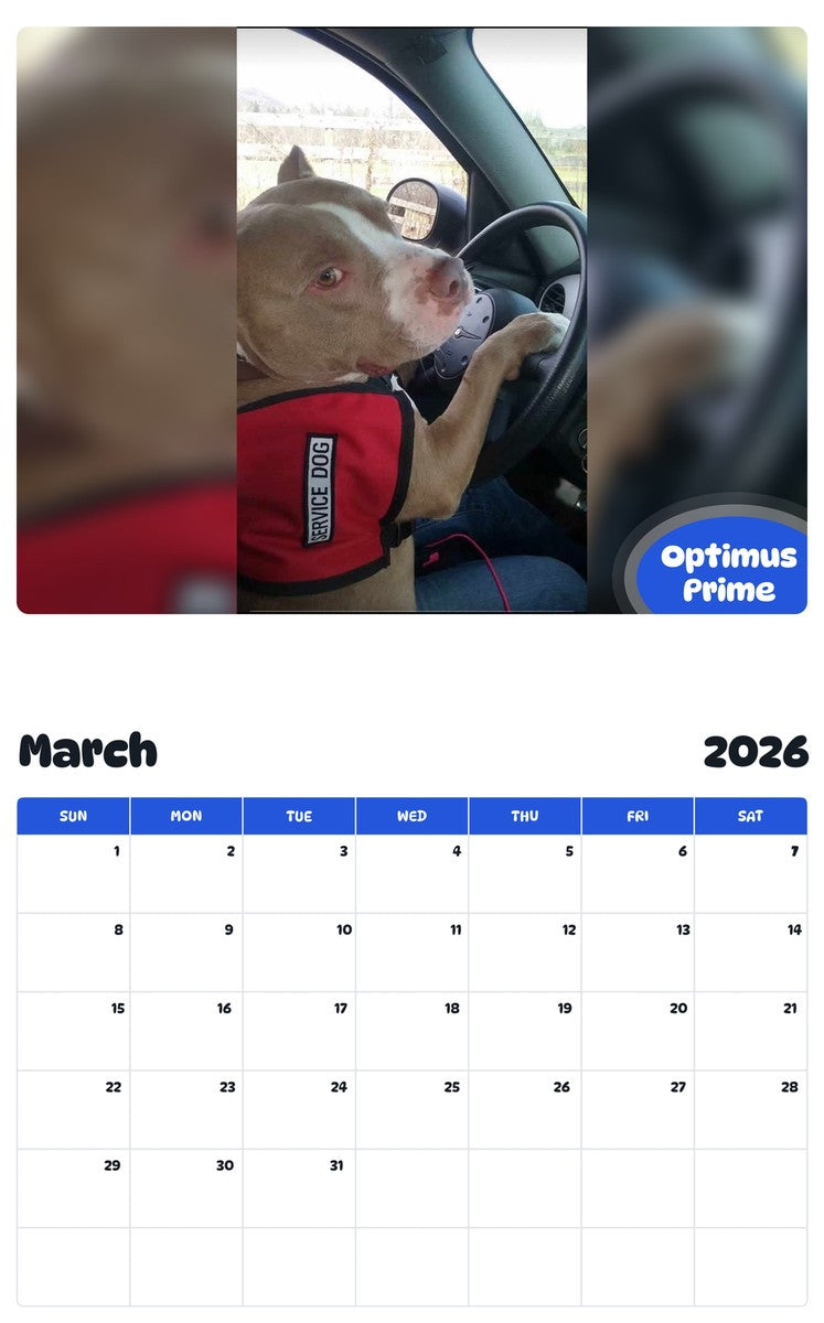 November 2025 - October 2026 Optimus Prime - Pawidols Pet Calendar