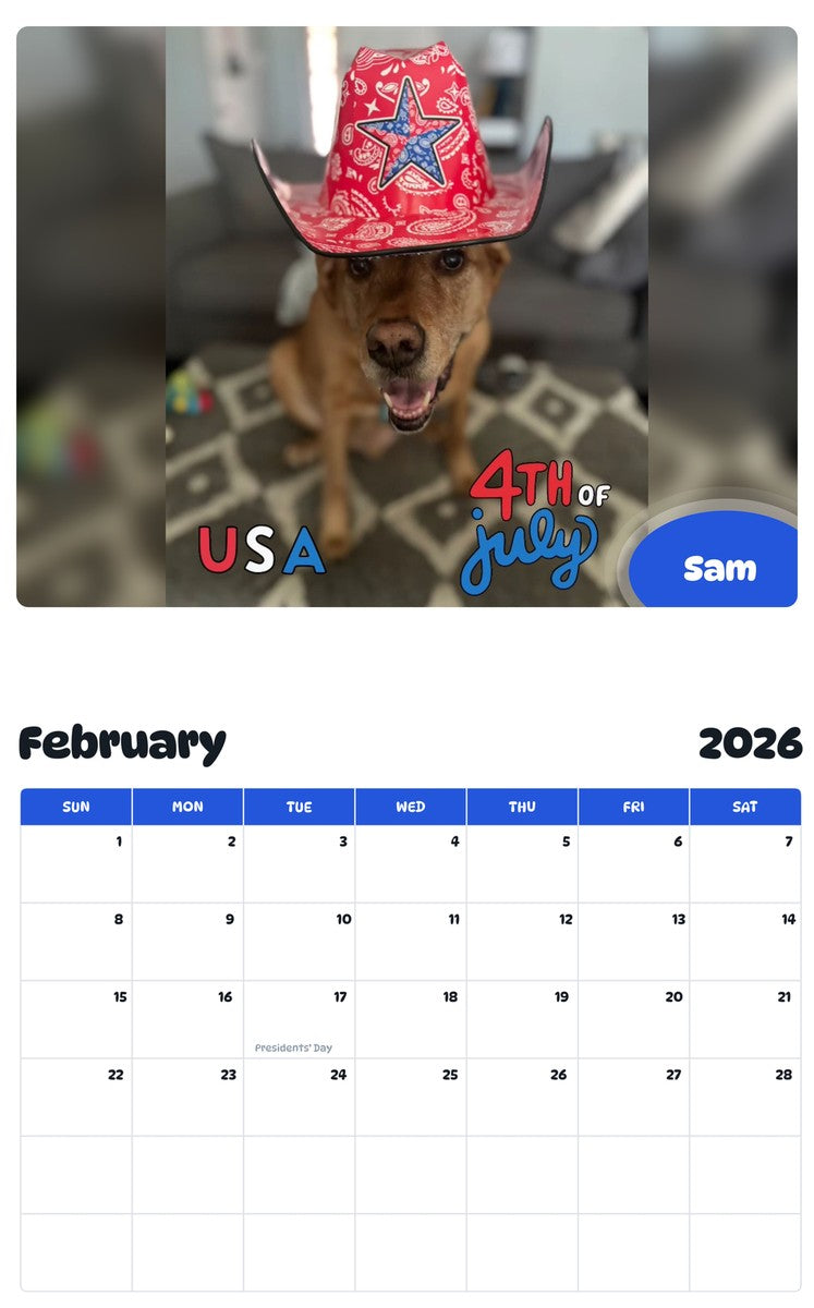 October 2025 - September 2026 Sam - Pawidols Pet Calendar