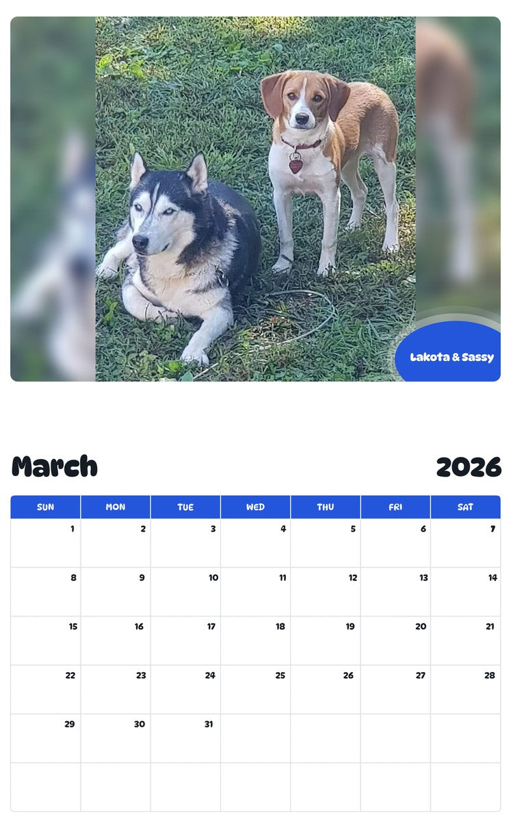 November 2025 - October 2026 Lakota & Sassy - Pawidols Pet Calendar