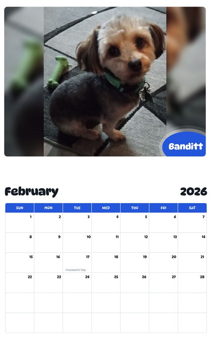 October 2025 - September 2026 Banditt - Pawidols Pet Calendar