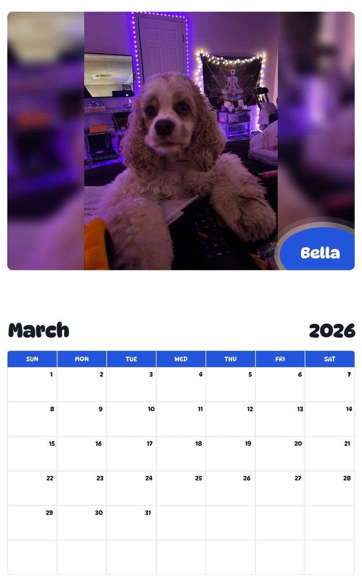 November 2025 - October 2026 Bella - Pawidols Pet Calendar