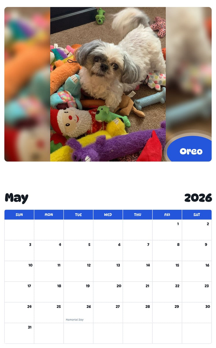 2026 - 2027 Oreo - Pawidols Pet Calendar