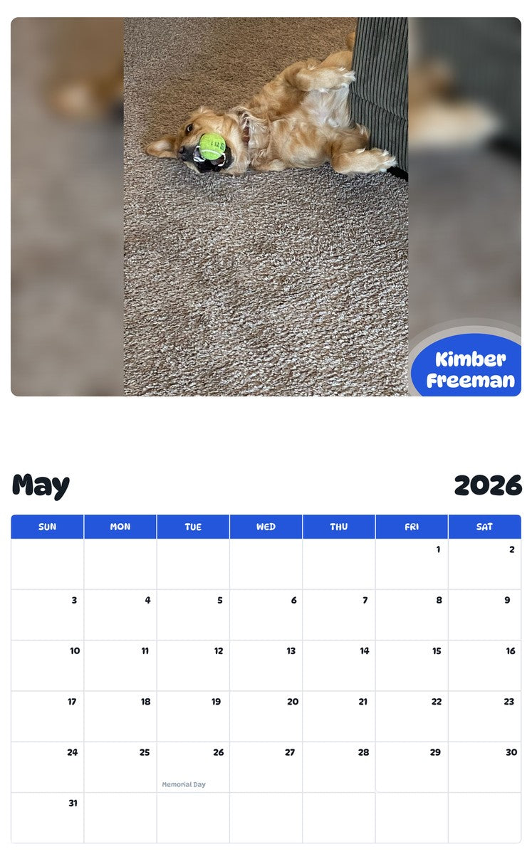 2026 - 2027 Kimber Freeman - Pawidols Pet Calendar