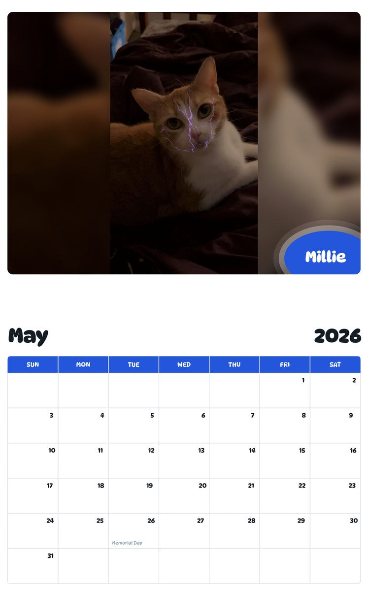 2026 - 2027 Millie - Pawidols Pet Calendar