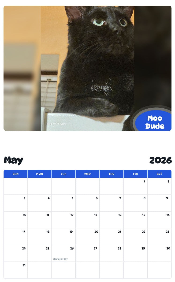 2026 - 2027 Moo Dude - Pawidols Pet Calendar