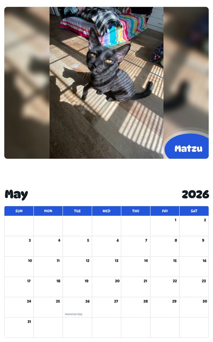 2026 - 2027 Matzu - Pawidols Pet Calendar