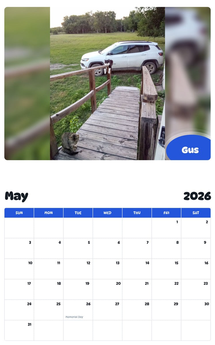 2026 - 2027 Gus - Pawidols Pet Calendar