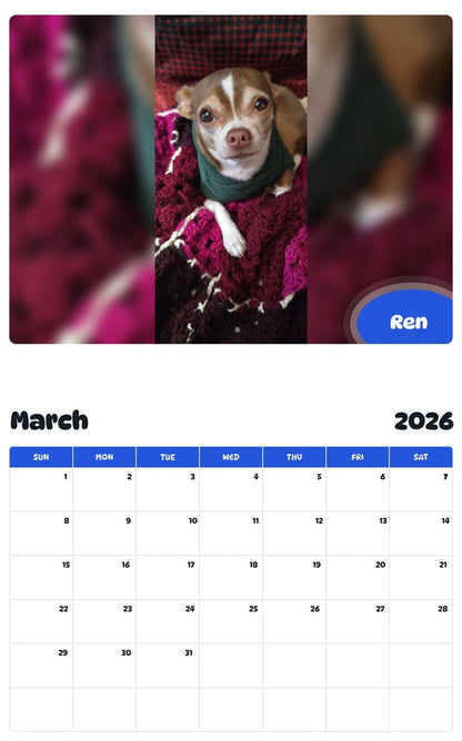 November 2025 - October 2026 Ren - Pawidols Pet Calendar