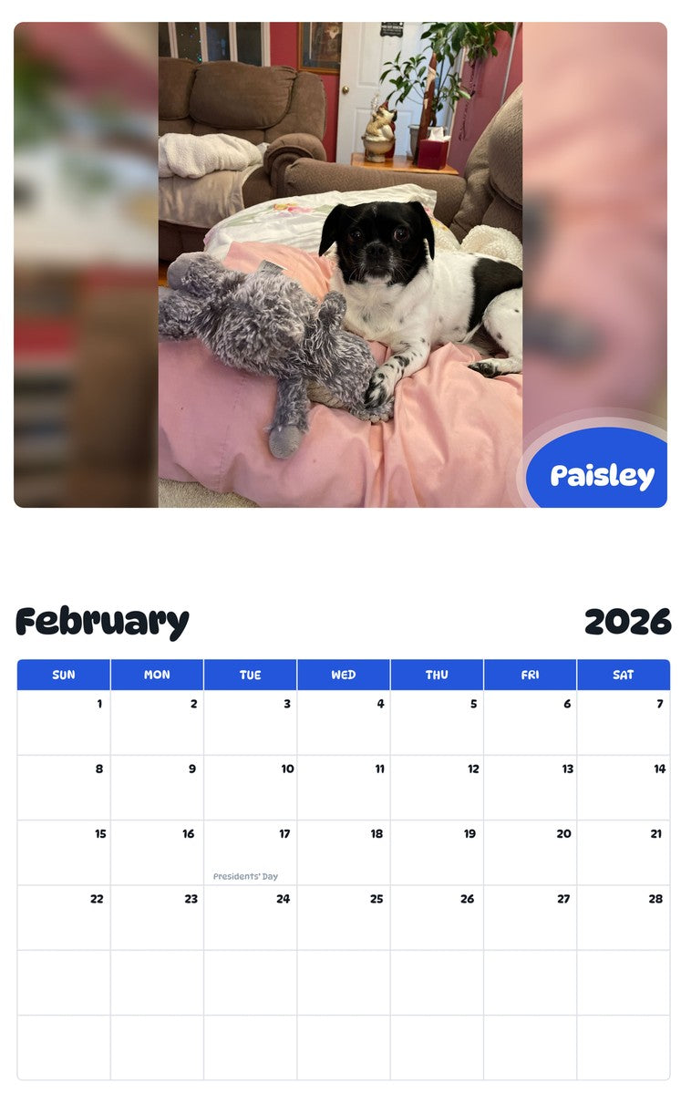 October 2025 - September 2026 Paisley - Pawidols Pet Calendar