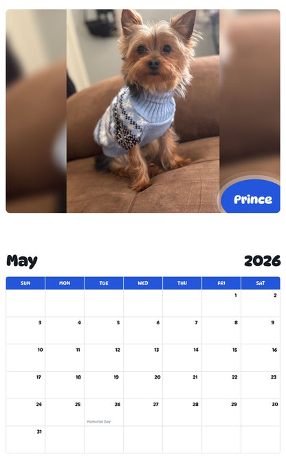 2026 - 2027 Prince - Pawidols Pet Calendar