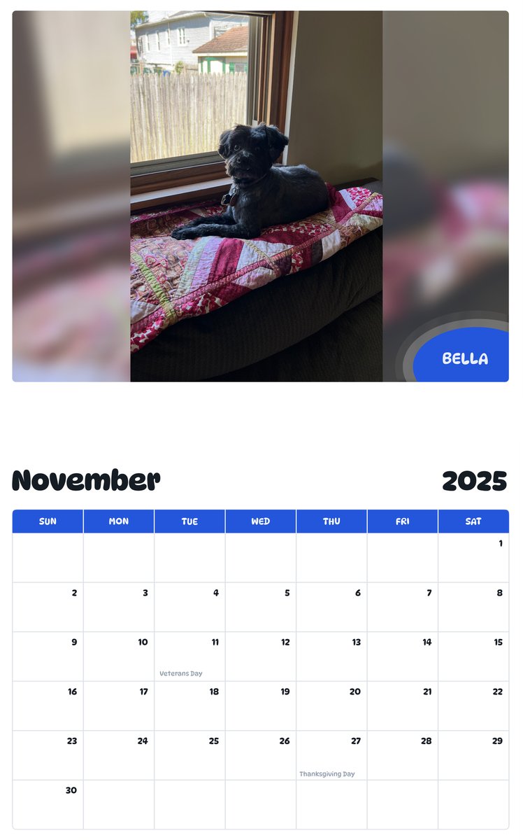 July 2025 - June 2026 Bella - Pawidols Pet Calendar