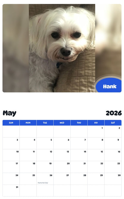 2026 - 2027 Hank - Pawidols Pet Calendar