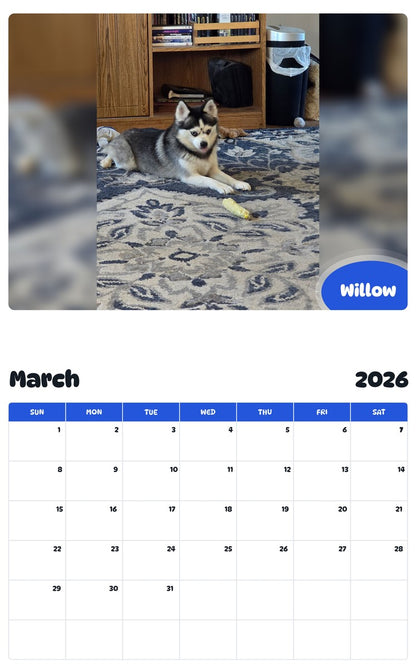 November 2025 - October 2026 Willow - Pawidols Pet Calendar