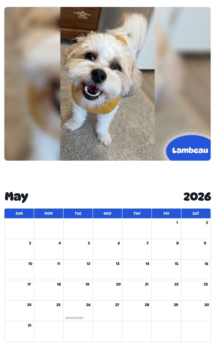 2026 - 2027 Lambeau - Pawidols Pet Calendar