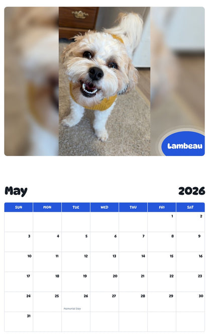 2026 - 2027 Lambeau - Pawidols Pet Calendar