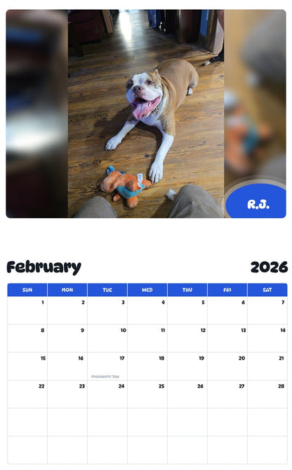 October 2025 - September 2026 R.J. - Pawidols Pet Calendar