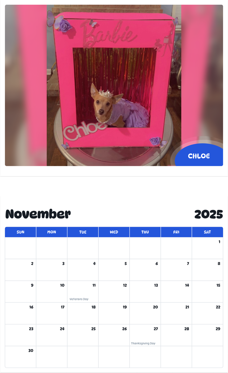 July 2025 - June 2026 Chloe - Pawidols Pet Calendar