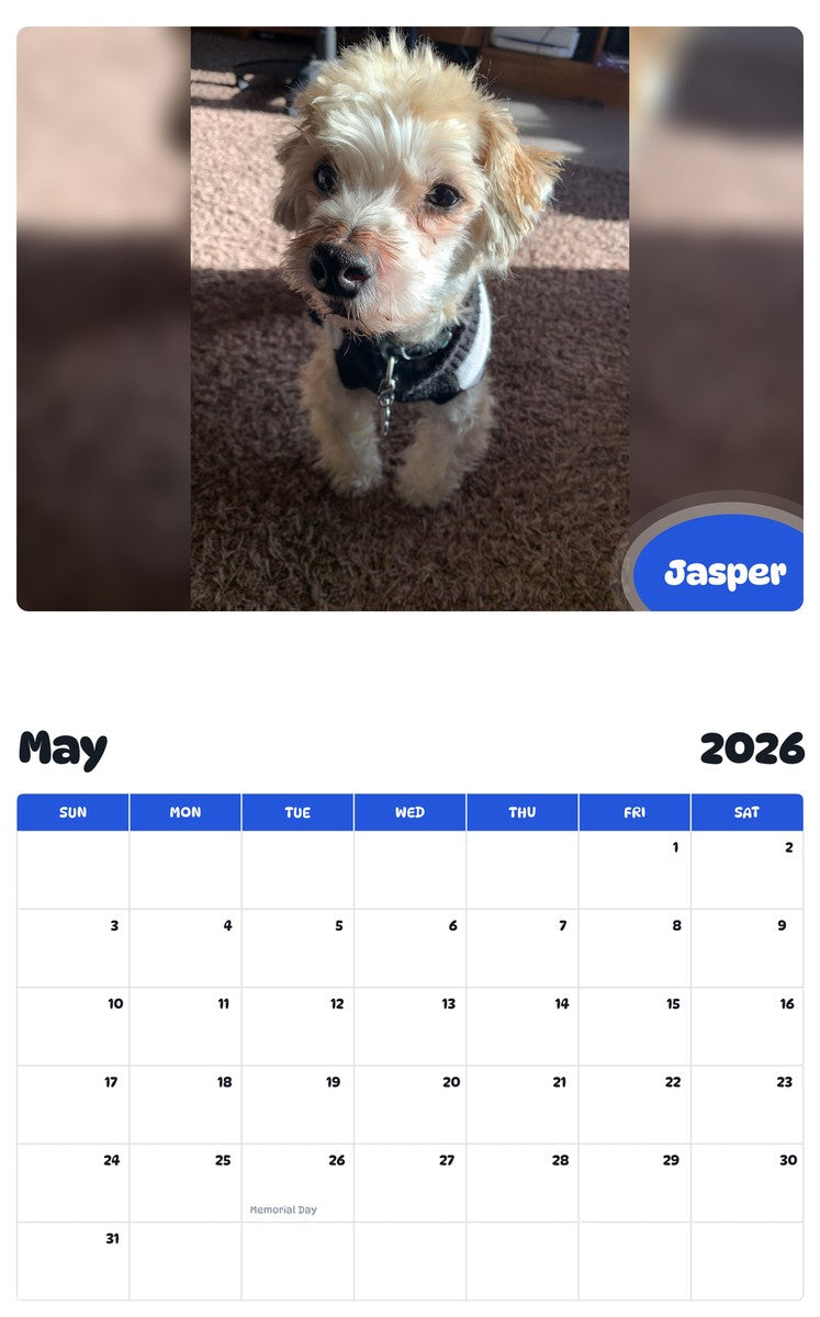 2026 - 2027 Jasper - Pawidols Pet Calendar