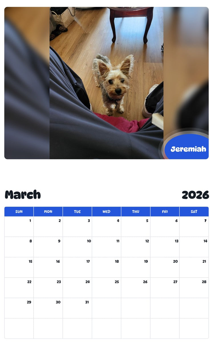 November 2025 - October 2026 Jeremiah - Pawidols Pet Calendar
