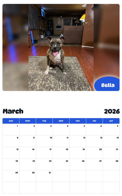 November 2025 - October 2026 Bella - Pawidols Pet Calendar