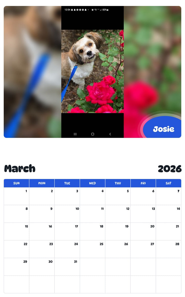 November 2025 - October 2026 Josie - Pawidols Pet Calendar