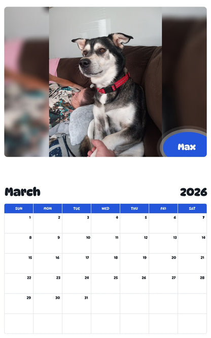 November 2025 - October 2026 Max - Pawidols Pet Calendar