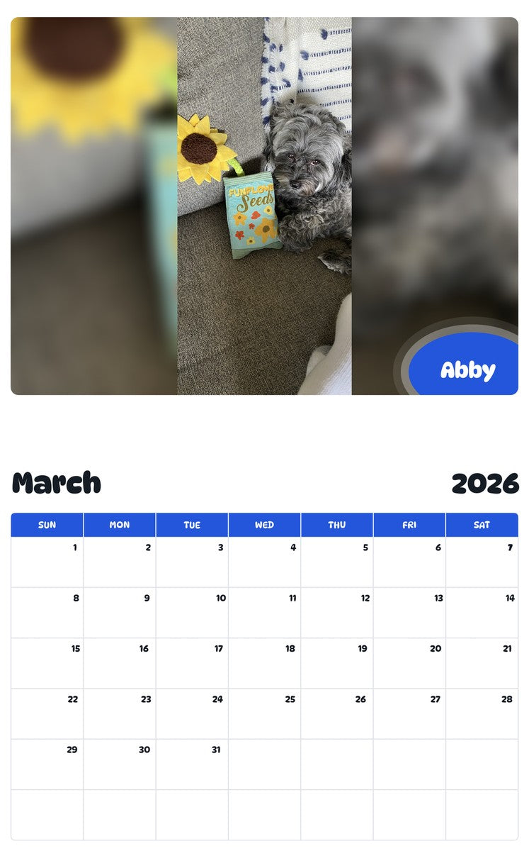 November 2025 - October 2026 Abby - Pawidols Pet Calendar